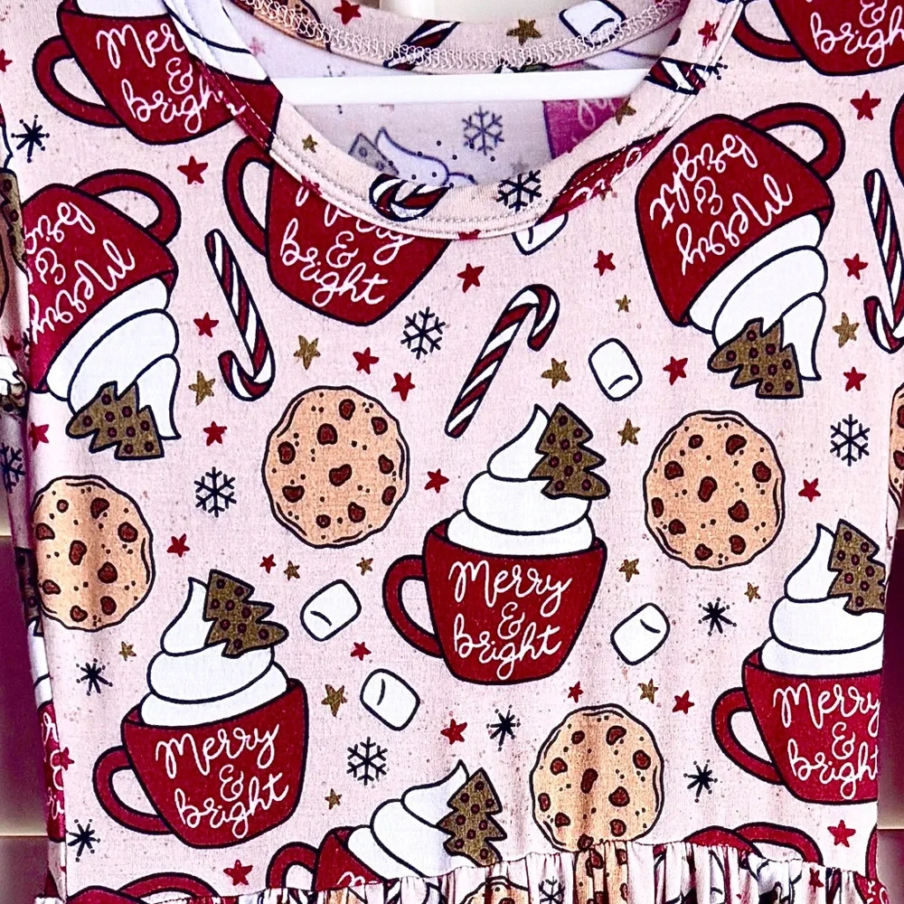 Monkeeroos Bamboo Merry & Bright Holiday Twirl Dress Festive Treat Print Size 2T